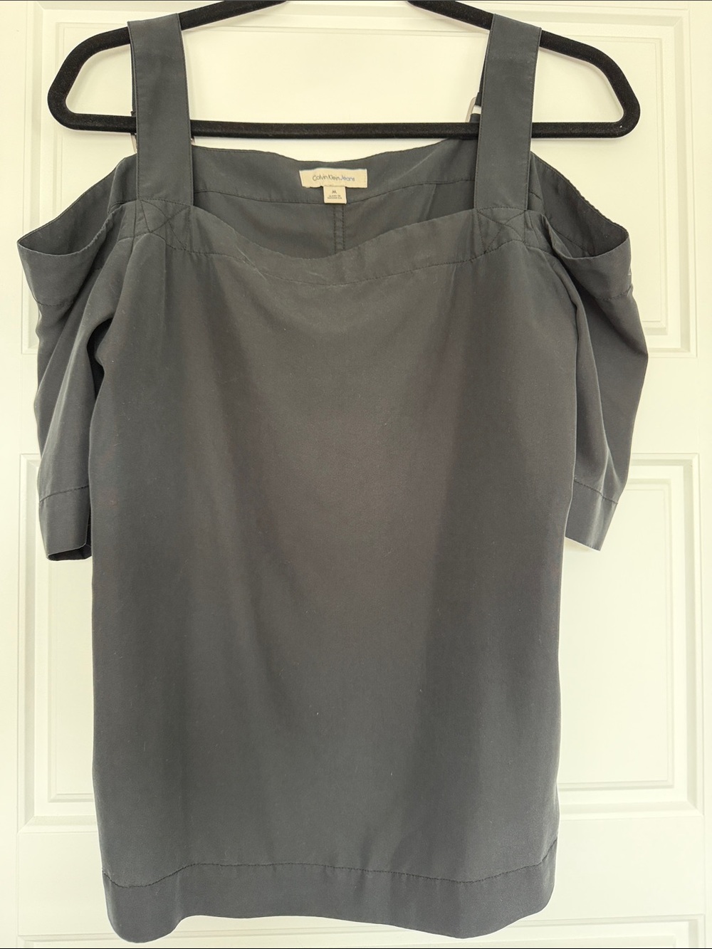 Calvin Klein Black Cold-Shoulder Wide-Strap Top